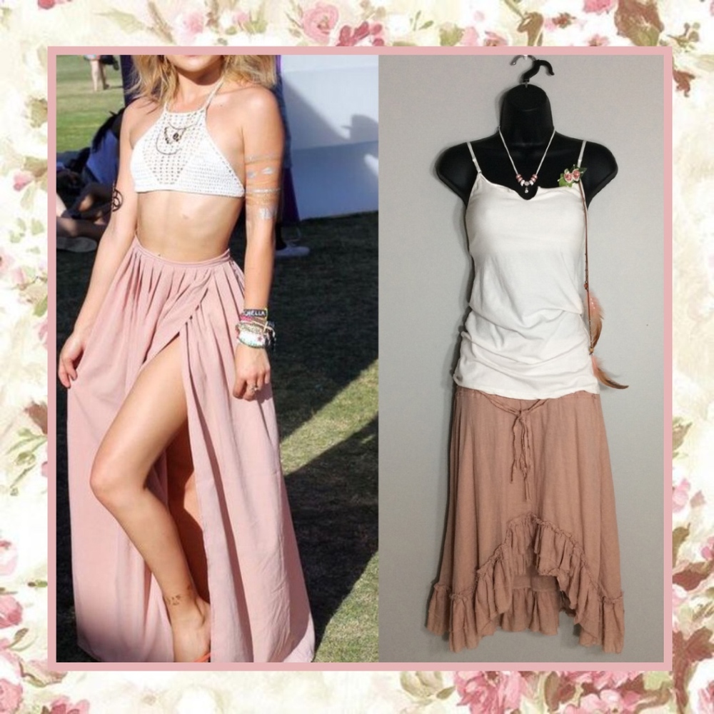🌸4PC BOHO PINK SKIRT TANK NECKLACE HAIR PIECE SET